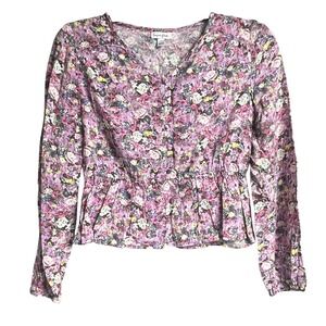 Love Fire Floral Print‎ Long Sleeve Button Down Peplum Blouse Top Girls Medium